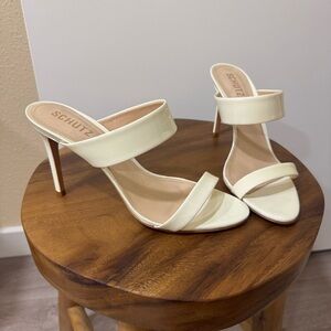 Schutz Revolve Stiletto Leia Cream White Sandal Heels Size 8